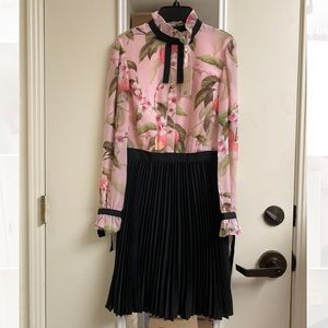 NWT alice + olivia peach blossom ruffle pleats dress